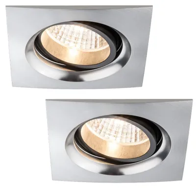 Produktbild von Paulmann Premium Einbauleuchten Set Daz schwenkbar eckig LED 2x7W 18VA 230V/700mA 110x110mm Alu gebürstet/Alu