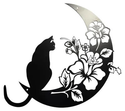 Metall-Wanddekoration Katze und Mond, schwarz, 31,4 x 31,4 cm