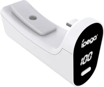 A white portable rechargeable battery for a PS5 controller.
