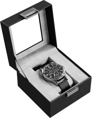Image de Coffret à montres à 1 compartiment, couvercle en verre, cuir noir, pour homme