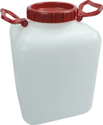 A white plastic container with a red lid and handles, shown against a white background.