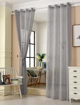 Produktbild von WOLTU 2er Set Gardinen transparent mit Ösen Leinenoptik Vorhang Ösenschal Halbtransparent Stores Voile Fensterschal Deko Leinenvorhang für Wohnzimmer Kinderzimmer Schlafzimmer, 140x245 cm Dunkelgrau