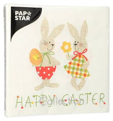 Obrázok produktu pre Papstar Bunny Couple Happy Easter 3-vrstvové obrúsky 33x33cm 20 ks
Potlačené farbami na vodnej báze, bez optických zjasňovačov. Ekologické servítky vyrobené z recyklovaného papiera.
Certifikáty výrobku:-  -  podľa severskej environmentálnej značky "Svanen"
PAPSTAR GmbH
Daimlerstraße 4
853925 Kall
