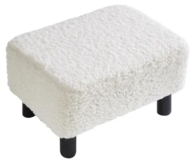 Fußbank aus Teddy-Fleece mit Holzbeinen, 42×29×24 cm, weiß