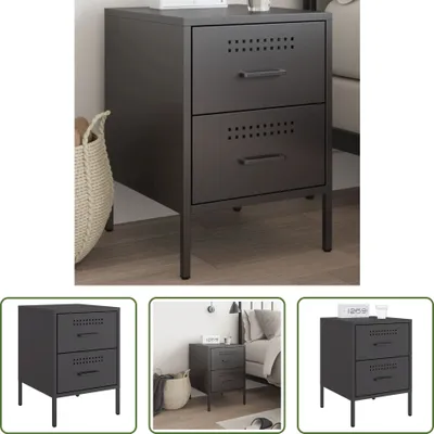 Image de The Living Store Table de nuit noire 36x39x50,5 cm acier