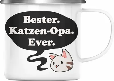 Produktbild von Trendation - Lustige Emaille Tasse Opa Geschenke Großvater Vatertag Geburtstag Emaille Emaille Tasse mit Spruch für Opa Katzen Katzenbesitzer (Silber)