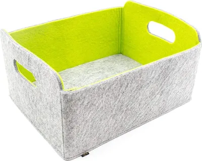 Zdjęcie produktu dla Wysokiej jakości pojemnik do przechowywania z filcu w kolorze szaro-zielonym, nadający się do prania, wymiary 30 x 24 x 15 cm. Pojemnik do porządkowania, pojemnik na półkę, pojemnik składany, kosz na zabawki