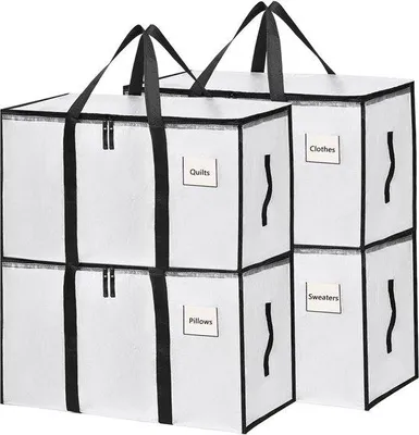 Image de Unyqoos® Lot de 4 grands sacs de rangement transparents et étanches de 90 litres – pliables (3 cm) pour vêtements et literie