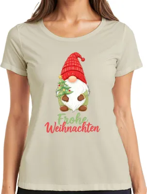 Produktbild von Frohe Weihnachten Wichtel Weihnachtsgnom Weihnachtsbaum Niedlich Damen T-Shirt, Natur, XL