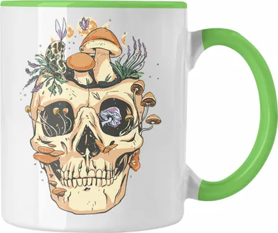 Produktbild von Trendation - Totenkopf Tasse Geschenk Pilzsammler Pilze Frauen Damen Tattoo Geschenkidee Grafik (Grün)