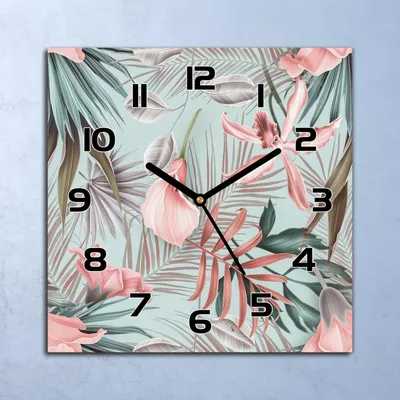 Produktbild von Wanduhr Echt-Glas-Küchenuhr Tropische Blumen Quarz Lautlos 30x30 Deko Bilder