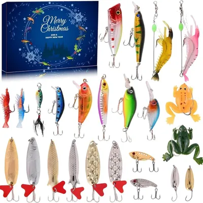 Produktbild von 2023 Adventskalender für Angler: 24-Tage-Überraschungsbox mit Angelködern für Herren, Teenager, Väter, Freunde und Großväter - Das ultimative Weihnachtsgeschenk für Angelliebhaber, A-01