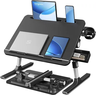 Zdjęcie produktu dla Stolik na laptop do łóżka - Składany stolik do łóżka - Regulowana wysokość od 25,5 do 36 cm - Możliwość regulacji kąta nachylenia do 120°