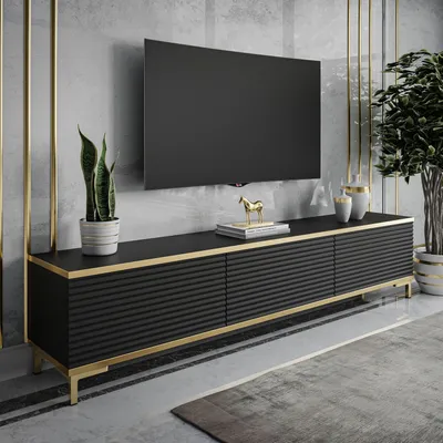 Produktbild von RTV Schrank OXFORD II 175 cm, Schwarz / schwarz matt + gold, Beine: Gold