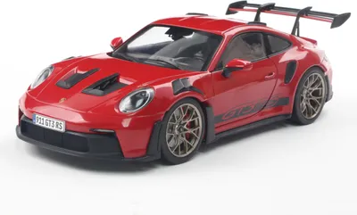 A red Porsche 911 GT3 RS model car is displayed on a white background.