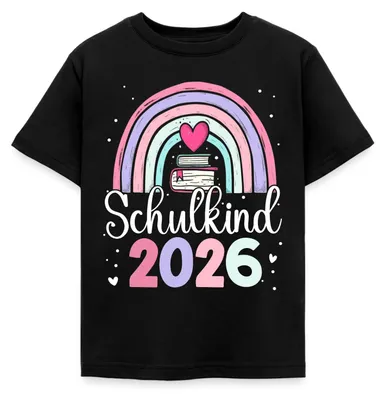 Produktbild von Spreadshirt Schulkind 2026 Regenbogen Einschulung Kinder T-Shirt, 98/104 (3-4 Jahre), Schwarz
