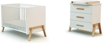 Immagine prodotto di AT4 - Lettino bambini e cassettiera fasciatoio CANAILLE legno - Bianco/Faggio