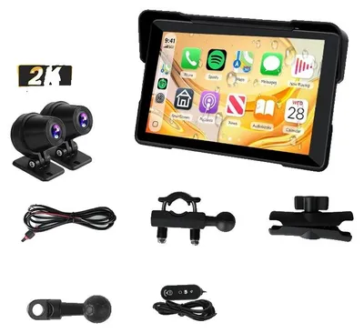 Obrázok produktu pre Navigačný systém pre motocykle s GPS, bezdrôtové pripojenie CarPlay, dvojité Bluetooth, DVR (digitálna videorekordér) pre motocykle, Nie