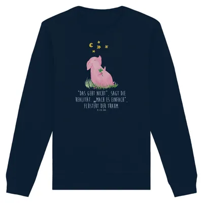 Produktbild von Mr. & Mrs. Panda Bio Baumwoll Pullover Schwein Glück Größe L - French Navy - Geschenk, Rundhals Sweatshirt, Sterne, Pulli, Ziele, Lustige Sprüche, Glücksbringer, Träume