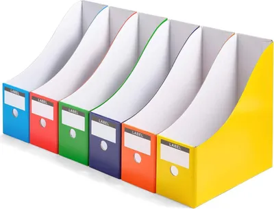 Produktbild von Zeitschriftenablage, Ordnerhalter, Zeitschriftenorganizer, Buchboxen, 12er-Set, mehrfarbig