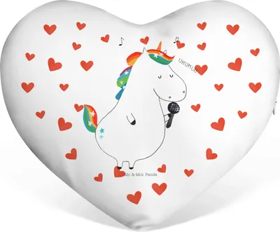 Produktbild von Mr. & Mrs. Panda Dekokissen Einhorn Sänger - Weiß - Geschenk, Kuschelkissen, Geburtstag, Party, Sofakissen, Disco, Hochzeitskissen, Freundin, Fest, Herzkissen, Unicorn