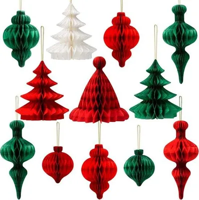 Produktbild von 12-teilige Weihnachtsdekorationen - Traditionelle Schlingenzier und Vintage Papierdekorationen