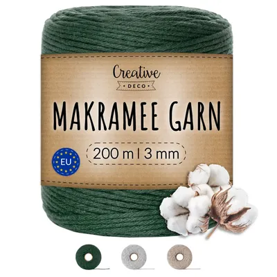 Produktbild von Creative Deco 200m Dunkel-Grün Makramee-Garn Baumwoll-Polyester-Kordel Baumwoll-Schnur 2-3 mm Dicke | Große Rolle