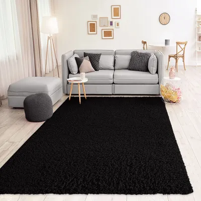 Produktbild von Prime Shaggy Hochflor Langflor Teppich Einfarbig Modern Schwarz für Wohnzimmer, Schlafzimmer