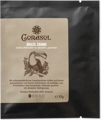 Produktbild von Corasol Brazil Carmo, Arabica-Röstkaffee aus Brasilien, gemahlen (10 g im Coffeebag)