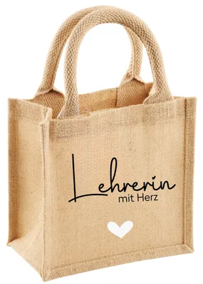 Geschenktasche für Lehrerin mit Herz als Abschiedsgeschenk aus Jute