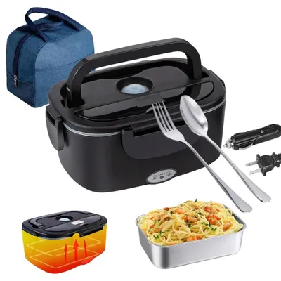 Produktbild von Elektrische Lunchbox - 1,5 l - Heizfunktion - Edelstahl - Tragbar - Für Auto, Lkw, Büro und Reisen - Schwarz