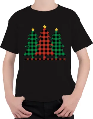 Produktbild von Weihnachtsbaum Karo Kariert - Weihnachten Weihnachtsgeschenk Christmas Uni Kinder T-Shirt, Schwarz, 116