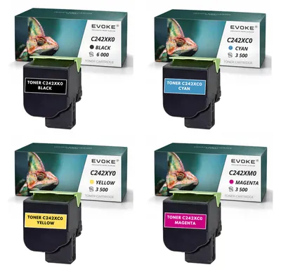 Obrázek produktu pro Kompatibilní toner Evoke pro tiskárny Lexmark C242XK0, C242XC0, C242XM0, C242XY0, 4x CMYK: černá, azurová, purpurová, žlutá, výtisk až 16 500 stran, kompatibilní s modely C2425dw, C2535dw, MC2425adw, MC2535adwe, MC2640adwe