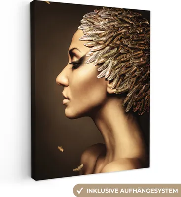 Zdjęcie produktu dla MuchoWow® - Obraz na płótnie - Kobieta - Abstrakcja - Złoto - Portret, fototapeta, dekoracja ścienna, obrazy do salonu, 60x80cm
