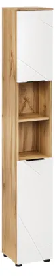 Produktbild von Badplaats Badezimmerschrank Manello 30 x 30 x 192 cm – Eiche mit Matt Weiß – Hochschrank mit zwei Türen