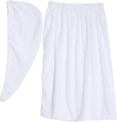Produktbild von Saunakilt für Damen, kuschelig weicher Sarong-Kilt mit Klettverschluss und Spa-Haartuch-Wickeltuch aus Baumwolle, 150 x 90 cm