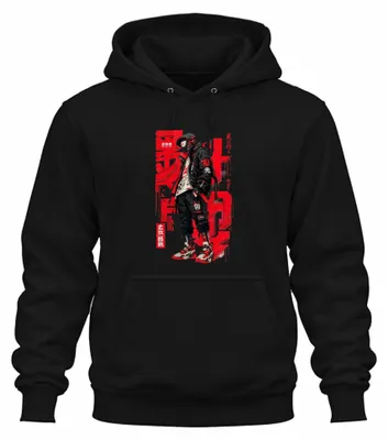 Produktbild von Techwear Anime Ninja Japan Streetwear Cyberpunk Y2K Manga Hoodie Kapuzenpullover, Schwarz, M
