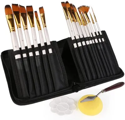 Produktbild von 18 Stück Pinselset Malen,Künstler Pinsel Set,Acrylfarben mal Pinselset 15 Bürste,Mischpalette,Schwamm, Spachtel,für Acryl, Öl, Aquarell, kreative Körperfarbe und Gouache Malerei