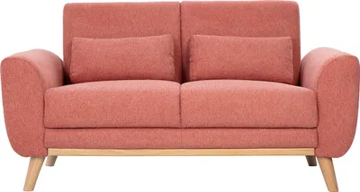 Produktbild von Miliboo - Skandinavisches 2-Sitzer-Sofa aus strukturiertem Samtstoff in Terrakotta und hellem Holz EKTOR