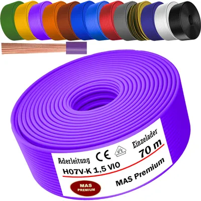 Immagine prodotto di Cavo di alimentazione da 70 metri, tipo H07 V-K, colore viola (lilla), con un singolo conduttore flessibile da 1,5 mm²