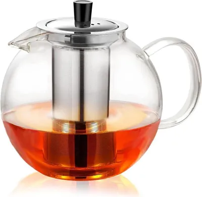 Image de théière en verre borosilicaté de 1500ml avec filtre - Résistante à la chaleur - Théière de haute qualité - Lavable en machine