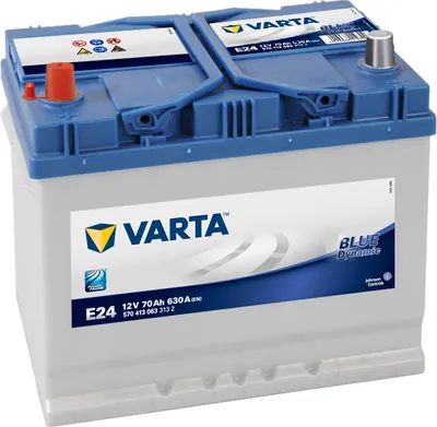 A Varta E24 car battery is shown against a white background.