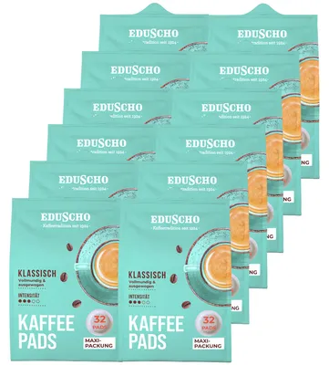 Produktbild von Eduscho Kaffeepads, Klassisch, Maxipack, 384 Pads Vollmundig und ausgewogen, aromafrisch, Intensität 3/5, geeignet für alle Padmaschinen