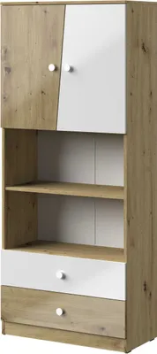 Productafbeelding van Minio, Regal, hoge kast "Nantes", 80 cm, deuren met hoogglansafwerking, kleur: ambachtseik/wit