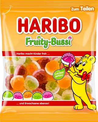 Immagine prodotto di Haribo Fruity Bussi gomma da masticare alla frutta con ripieno di frutta in schiuma di zucchero 175g