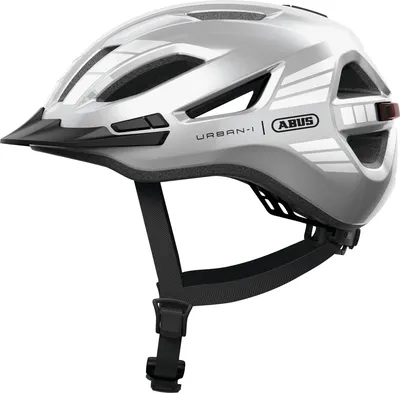 Immagine prodotto di ABUS Urban-I 4.0 city helmet - casco da bici con luce posteriore ricaricabile, 2 modalità di illuminazione, visiera, apertura a codino e chiusura magnetica - per adolescenti, donne e uomini - taglia L, argento
