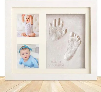 Produktbild von Baby-Abdruckset aus Gips für Neugeborene - mit HTML-Inhalten.