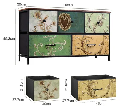 Obrázek produktu pro TV stolek – Skandinávská komoda s 5 zásuvkami – 100 x 30 x 55,2 cm – látka, MDF a kov – kovový rám – vícebarevná