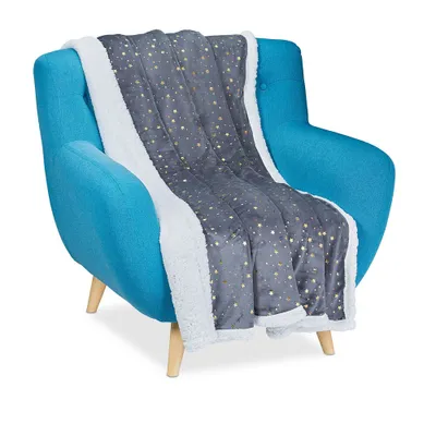 Obrázek produktu pro relaxdays 10029495_491 relaxdays Kuscheldecke grau, weiß, goldene Sternen 150,0 x 200,0 cm