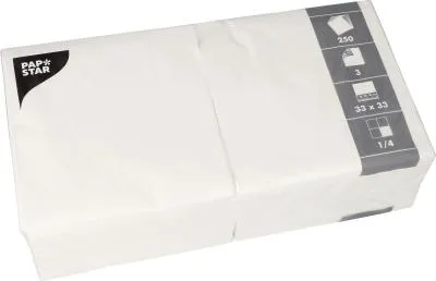 Produktbild von Servietten, 3-lagig 1/4-Falz 33 cm x 33 cm weiss